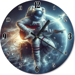 Elektro Gitar Çalan Astronot Dekoratif Duvar Saati