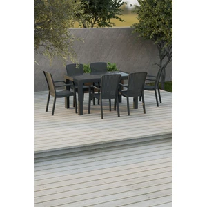 Çavdar Group 80X140 cm Rattan 6 Kişilik Masa Takımı Camlı Sedan Sandalye Bahçe Teras Takımı Oturma Grubu