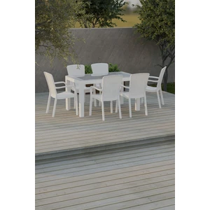 Çavdar Group 80X140 cm Rattan 6 Kişilik Masa Takımı Camlı Sedan Sandalye Bahçe Teras Takımı Oturma Grubu
