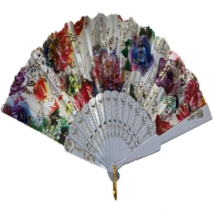 Yelpaze  Şık Serinletici 877-10 Yaldızlı Beyaz Yelpaze