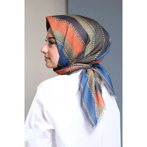 Çizgili Desen Kahverengi Pamuk Eşarp