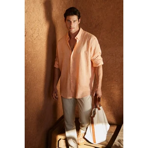 Altınyıldız Classics Comfort Fit Rahat Kesim Düğmeli Yaka Keten Gömlek