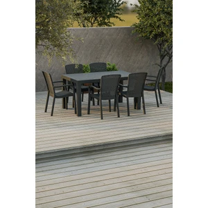 Çavdar Group 90X150 cm Rattan 6 Kişilik Masa Takımı Camsız Sedan Sandalye Bahçe Teras Takımı Oturma Grubu