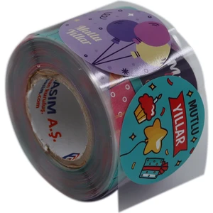 Hazır Etiketler Kuşe Mutlu Yıllar Etiketi 50 mm Çap 500 Adet 3 Tasarım