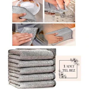 Çift Katlı Çok Amaçlı Tel Bez Mikrofiber Inox Bez Telli Bulaşık Bezi