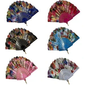 Yelpaze  Şık Serinletici 877-10 Yaldızlı Renkli Yelpaze x 6 Adet