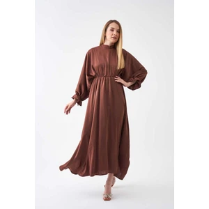 Beli Lastikli Abiye Elbise Kahve