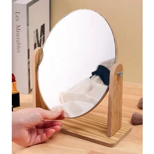 AYN-172 Ahşap Makyaj Aynası Masaüstü Ayna - El Aynası Ahşaptan Özel Seri 18CM Oval