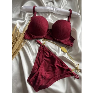 Bordo Çift Dolgulu Double Push Up Sütyen Takımı