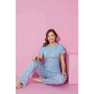 Kadın Bisiklet Yaka Viskon Kısa Kol Cepli Pijama Takımı