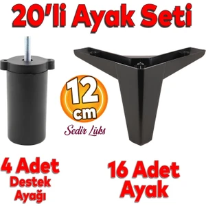 20'li Set Sedir Lüks Mobilya Kanepe Koltuk Tv Ünitesi Yükseltici Destek Ayağı Ayakları 12 cm Siyah