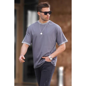 Erkek Füme Oversize Şerit Detaylı Basic Tişört 7023