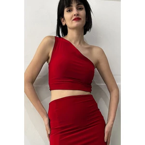 Due Stelle Kadın Tek Omuz Crop Bluz Kırmızı