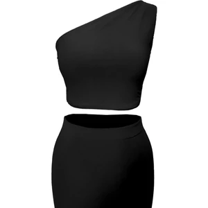 Due Stelle Kadın Tek Omuz Crop Bluz Siyah