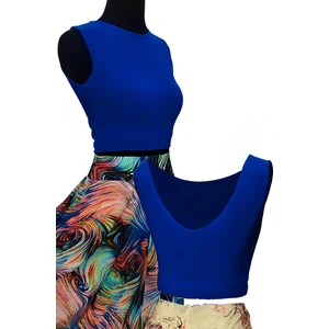 Due Stelle Kadın Sırt Dekolteli Crop Bluz Mavi