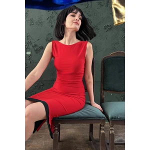 Due Stelle Çift Yönlü Likralı Elbise Kırmızı Siyah