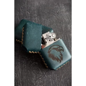 Nikura Craft Nikuracraft Kişiye Özel Çakmak Benzinli Deri Çakmak El Yapımı Mavi Kartal Desenli Hakiki Deri Çakmak