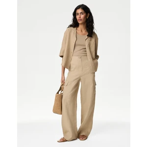 Marks & Spencer Normal Bel Saf Keten Kargo Pantolon