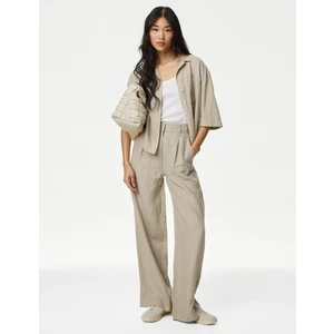 Marks & Spencer Wide Leg Saf Keten Pantolon