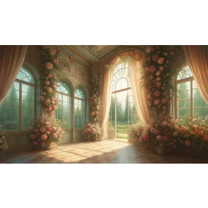 Romantik Çiçeklerle Süslenmiş Zarif Oda Arkaplan 200 x 150 cm Fon Duvar Örtüsü
