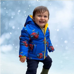 Şişme Unisex Çocuk Montu Içi Polarlı Kalın Su Geçirmez Kapüşonlu Baskılı Kışlık Şişme Mont