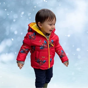 Şişme Unisex Çocuk Montu Içi Polarlı Kalın Su Geçirmez Kapüşonlu Baskılı Kışlık Şişme Mont