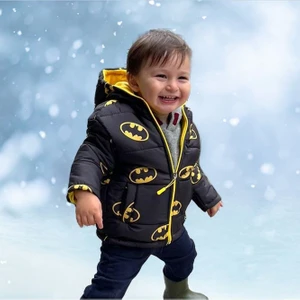 Şişme Unisex Çocuk Montu Içi Polarlı Kalın Su Geçirmez Kapüşonlu Baskılı Kışlık Şişme Mont