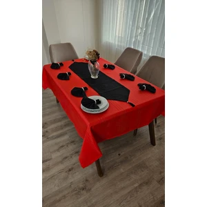 Zesa Home Colber Çizgi Detaylı Masa Örtüsü (Kırmızı-Siyah) 12 Kişilik 26 Parça
