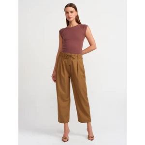 71307 Bağcıklı Pilili Pantolon-Taba