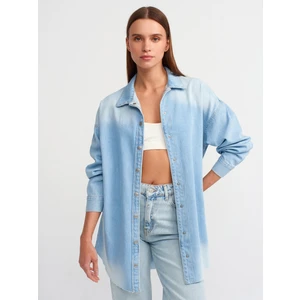 50718 Oversize Uzun Denim Gömlek-Mavi