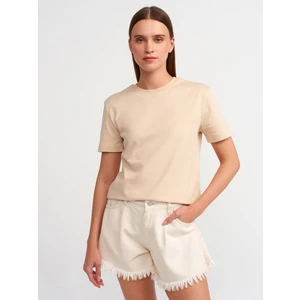 31069 Pamuklu Bisiklet Yaka T-Shirt-Açık Bej