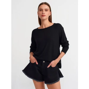 10557 Bisiklet Yaka Simli Basic Ince Triko Kazak-Siyah