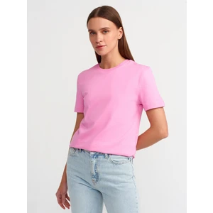 31069 Pamuklu Bisiklet Yaka T-Shirt-Pembe
