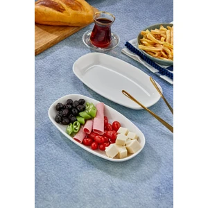 Porselen Elıps 2 Parça 25 cm Bone Kayık Tabak,sunumluk,çerezlik,kahvaltılık