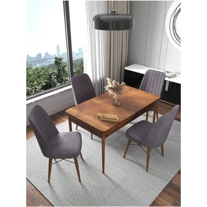 Kaffa Home Fixed Barok 70X110 Sabit Mutfak Masası Yemek Masası Masa Sandalye Takımı 4 Gri Sandalye