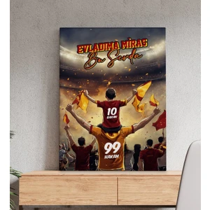 Bk Gift Kişiye Özel Isimli Baba-Oğul Sarı Kırmızı Evladıma Miras Bu Sevda Kanvas Tablo-2 50X70CM, Ev Hediyesi, Doğum Günü Hediyesi, Taraftar Hediyesi