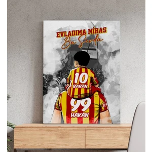 Bk Gift Kişiye Özel Isimli Baba-Oğul Sarı Kırmızı Evladıma Miras Bu Sevda Kanvas Tablo-1 50X70CM, Ev Hediyesi, Doğum Günü Hediyesi, Taraftar Hediyesi