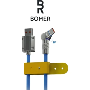 BOMER 3802 120W 6A MAVİ RENK TYPE C to USB 180 DERECE DÖNER BAŞLI IŞIKLI ŞARJ VE DATA KABLOSU