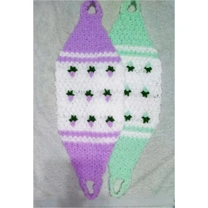 Tülays Hand Craft El Örgüsü Çiçekli Uzun Banyo Lifi 2li Takım Mor ve Yeşil