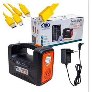 Siyah RT-902 Güneş Enerjili Solar Şarjlı Bluetoothlu Mp3-Radyolu Çadır Kamp Aydınlatma Fener Seti S