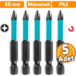 5 Adet Mıknatıslı Bits Uç Ph2 50 mm Vida Sökme 5 cm Yıldız Matkap Vidalama Ucu S2 Çeliği