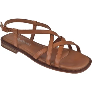 Hakiki Deri Düz Taban Kadın Sandalet BEL-16213   TABA