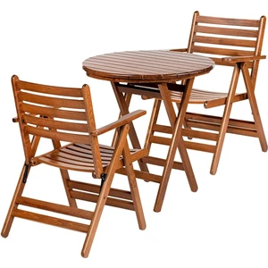Mebel Stil London - Buzludja Balkon Takım (Masa 70) - Katlanır, Ahşap Bahçe, Teras, Balkon Takım (1 Adet Masa + 2 Adet Sandalye)