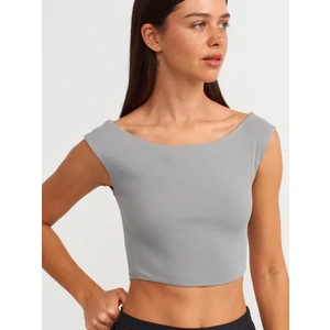 20869 Kayık Yaka Crop Top-Gri