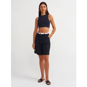 71289 Kontrast Poplin Bel Bantlı Bermuda Şort-Siyah