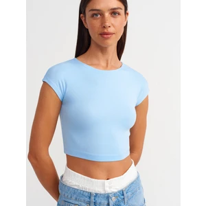 30528 Pamuk ve Modal  Karışımlı Crop Top-Açık Mavi