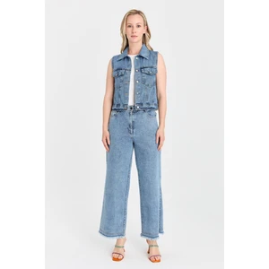Cep Detaylı Denim Yelek - Mavi