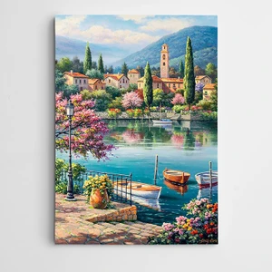 Göl Evler Ve Manzara Kanvas Tablo