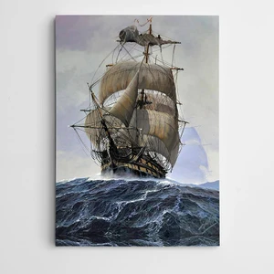 Deniz Dalgaları Ve Yelkenli Gemi Kanvas Tablo