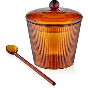 The Mia Striped Cam Kaşıklı Şekerlik Amber 10X12 cm CAM0436